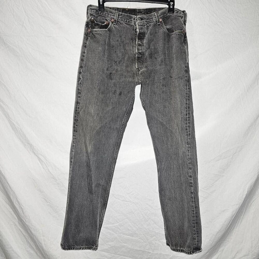 Vintage 90s grey wash button fly straight leg levis 501 jeans